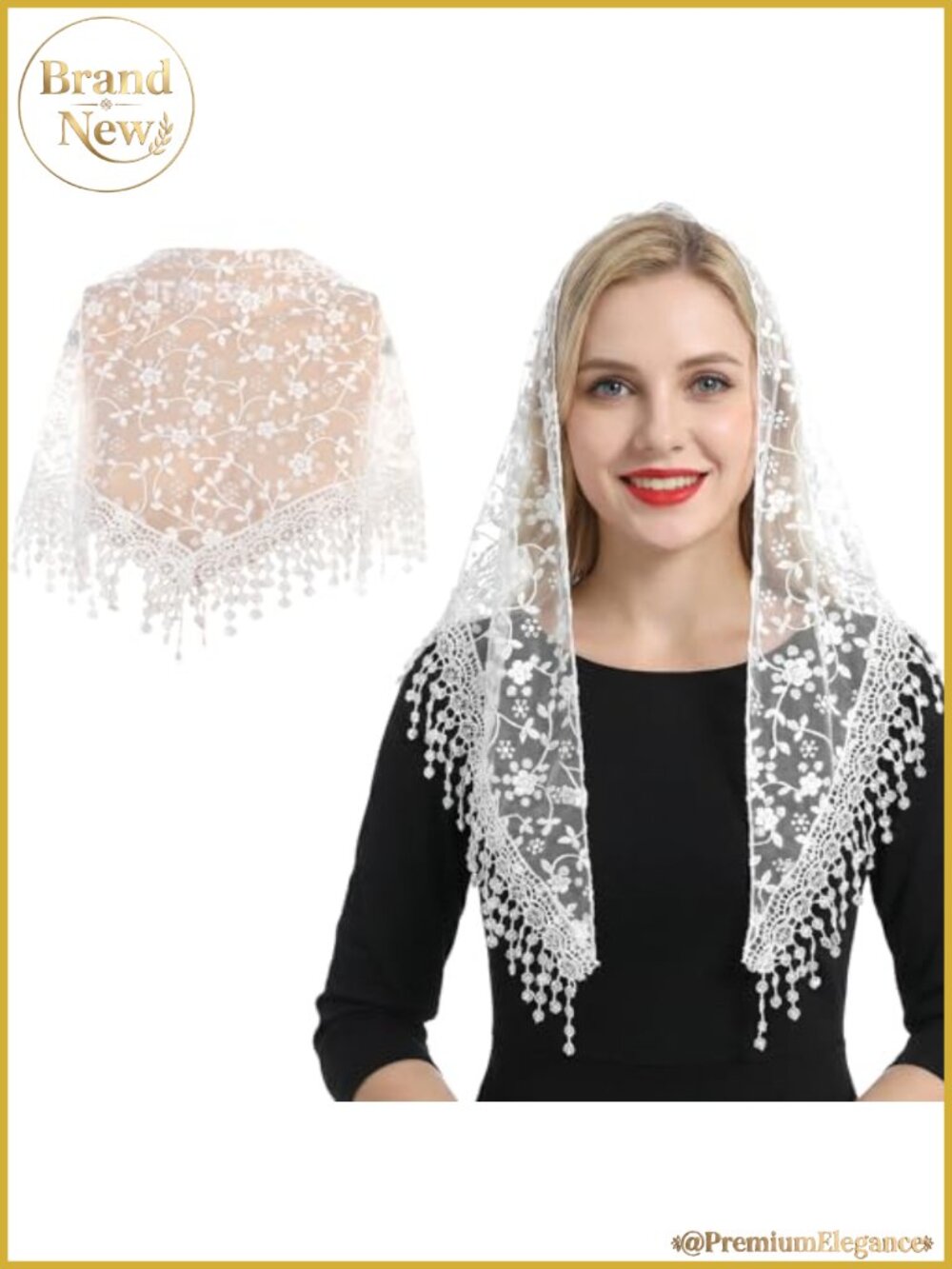 Lace Mantilla Veil for Women, Chapel Veil with Tassels, Head Scarf and Shawl